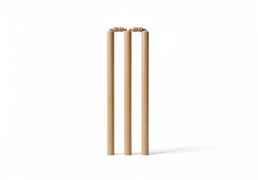 Minimalist wooden cricket stumps set on neutral background