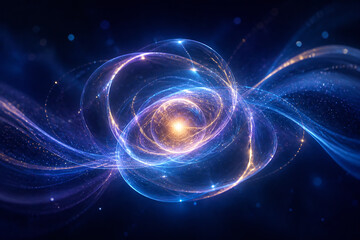 Fototapeta premium A vibrant, abstract depiction of a glowing cosmic energy vortex or nebula against a dark background.