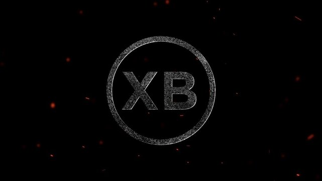 Glowing metallic XB letters inside a circular frame with floating embers