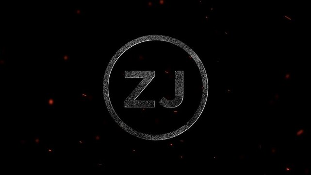 Glowing particle letter ZJ inside a circle with floating embers