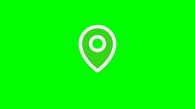 Minimal white map pin symbol centered on vibrant green screen