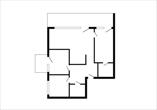 Architectural floor plan of apartment interior with furniture layout, rooms, design elements shown from top view for project.