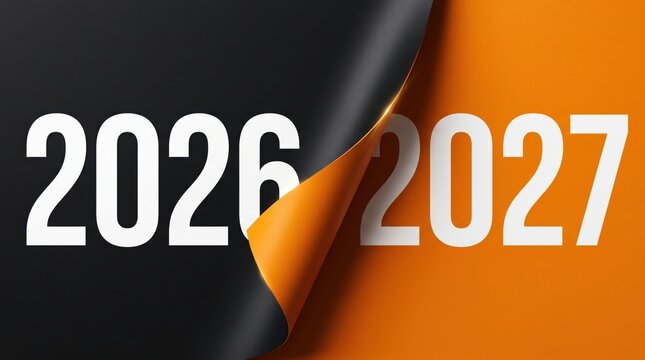Dynamic paper curl effect revealing year two thousand twenty seven underneath dark twenty twenty six background