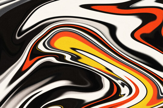 Bold black and orange fluid wave background with grain texture and abstract high contrast marble pattern