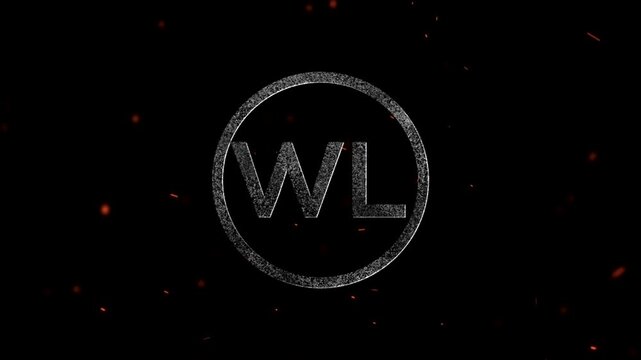Letters WL inside a glowing circular frame with floating embers and sparks