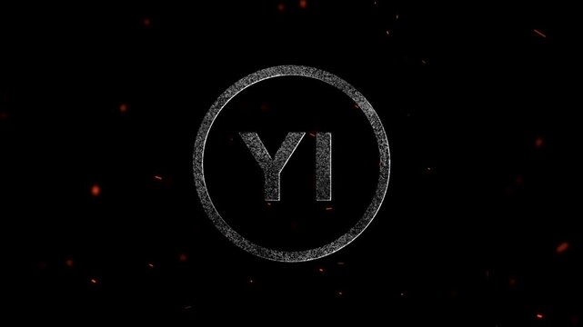 Letters YI inside a circular frame with particles and glowing embers floating in the air