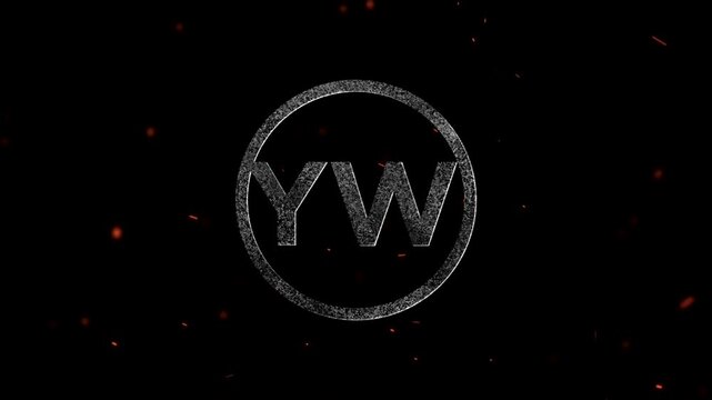 Letters YW inside a glowing circle with particles and embers floating around