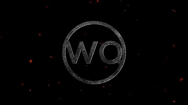 Metallic silver circular emblem featuring the letters WQ with glowing embers and light particles
