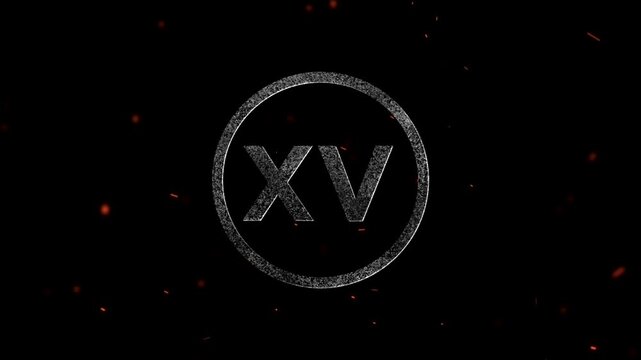 The letters xv enclosed within a circular frame featuring a glowing textured particle effect