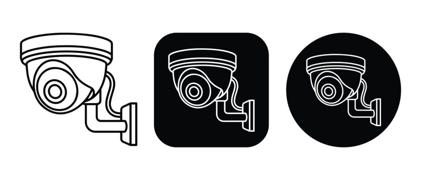 Security CCTV dome camera line icon set in black and white for surveillance, monitoring, and safety concepts.