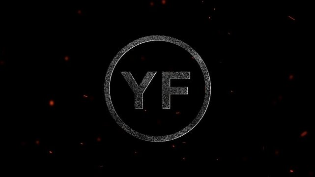 The letters YF inside a circular frame with particle fire effects
