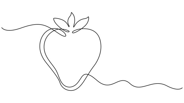 Strawberry, one line drawing animation. Video clip with alpha channel, fruit strawberry berry and slice. Self drawing animation one continuous line draw, logo, designed for World Food Safety Day, safe