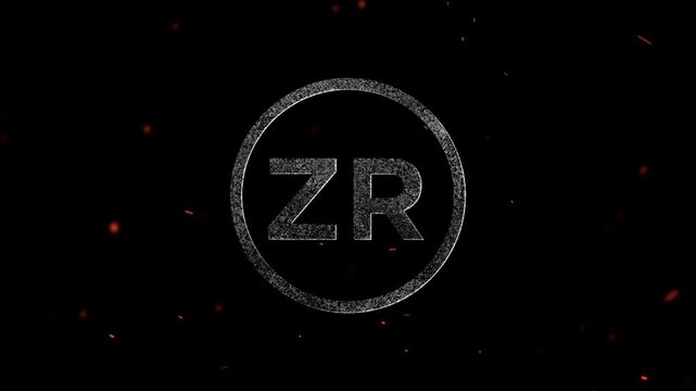 The letters ZR inside a glowing circle with particles floating