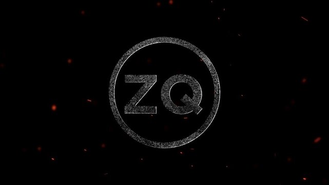The letters zq inside a circular frame created with glowing particles and floating embers