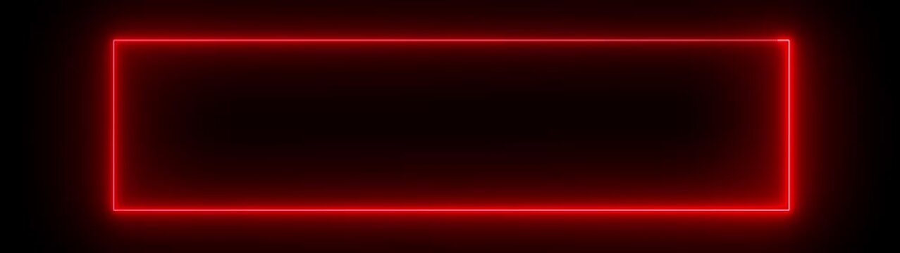 Glowing red neon wide rectangular border frame animation, horizontal glowing light banner motion graphics