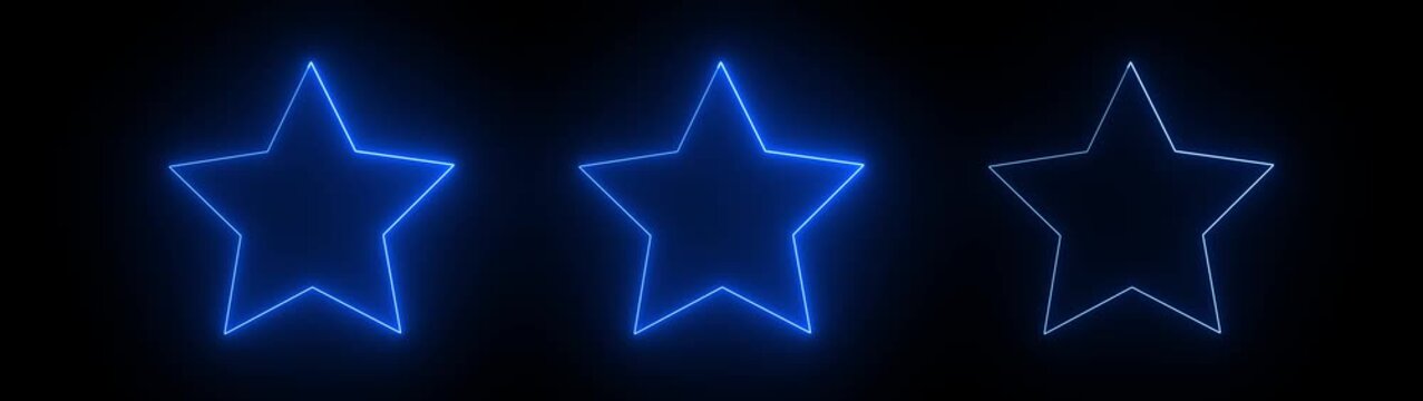 Glowing Blue neon three stars animation, abstract shining star rating motion graphics on black backgroun