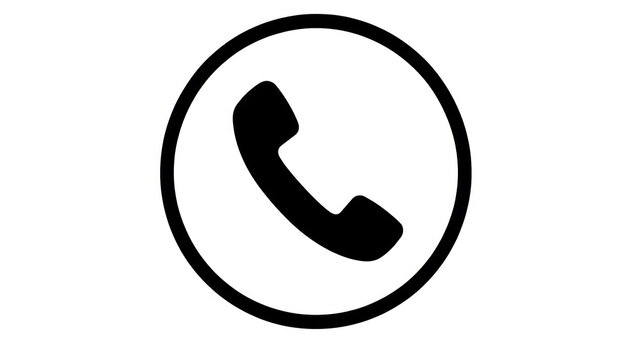 Tel&eacute;fono negro en un c&iacute;rculo sobre fondo de color blanco.