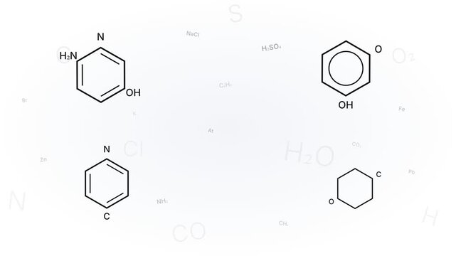 Chemical structures of organic compounds including phenol and pyridine for academic education and molecular chemistry research