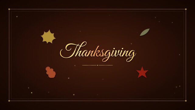 A rich, decorative vintage Thanksgiving kinetic typography animation featuring elegant cursive lettering that perfectly connects, autumn Turkish leaves, golden gradients, magical glowing dust, and a v