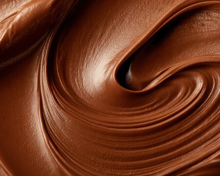 macro close up of smooth creamy melted dark chocolate swirl texture detailed food background silky chocolate paste spread gourmet dessert culinary ingredient confection rich cocoa mousse texture