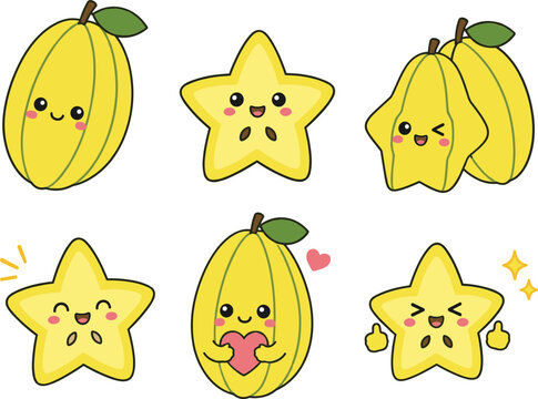 Cute Cartoon of Star Fruit Vector Illustration
