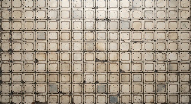 Vintage 1950s Ceramic Floor Tile Texture with Geometric Inner Border and Worn Patina