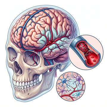 Ischemic Stroke Brain Blood Flow Blockage Medical Illustration