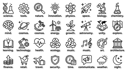 Obraz premium Science and Technology Icons: Innovation, Discovery, and Progress