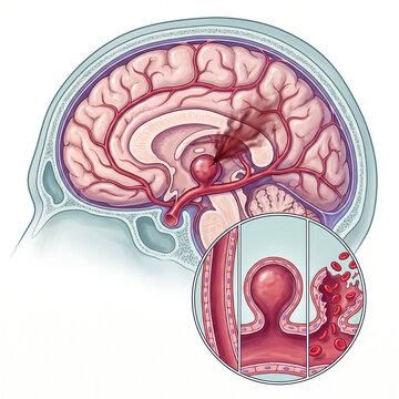 Brain Aneurysm Rupture Cerebral Bleeding Medical Illustration