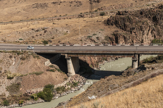  Bridge over the Chu River in Boom Gorge, Kyrgyzstan.