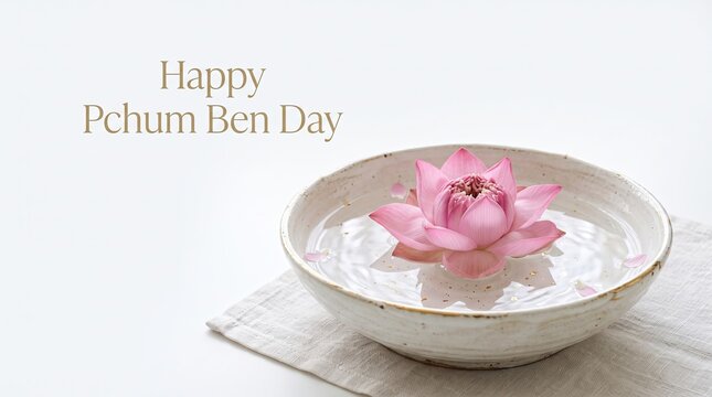 Prompt give me unicuq happy pchum ben day with a lotus flower in a bowl