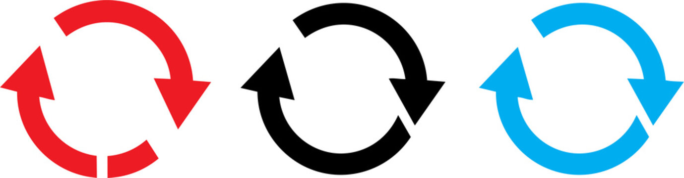 Set of three colorful circular arrows representing cycle and recycling process