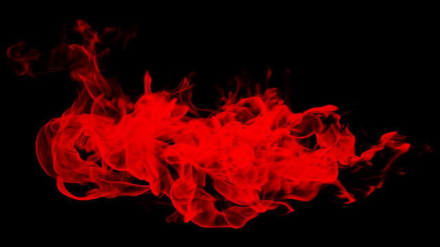 Red Fire Cloud with Soft Flowing Ribbons and Tall Wisps on Black Background with Copy Space for Dramatic Banners and Abstract Graphic Design