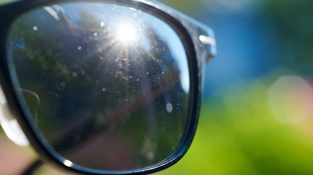 Sunglasses Rotating Slowly Against a Blurred Bokeh Background. Smooth Looping Motion with Lens Flare and Vibrant Color Gradient.
