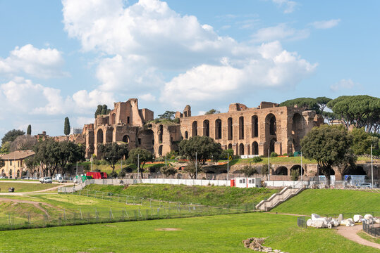 Ancient Maxentius Baths and Domus Severiana Palace at the Palatine Hill in Rome