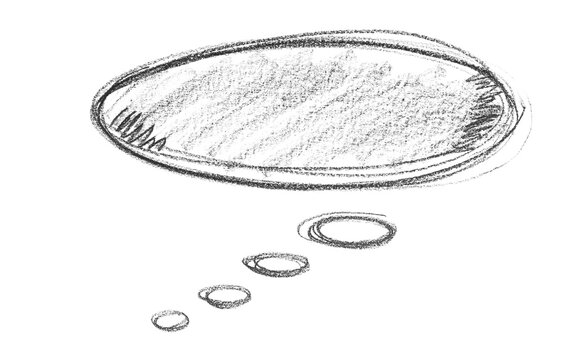 Hand drawn black chalk thought bubble isolated on white background