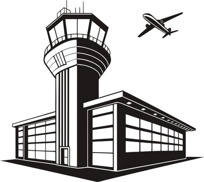 airport control tower silhouette vector illustration	