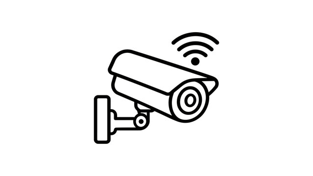 Security camera icon with wifi signal for surveillance and home monitoring.