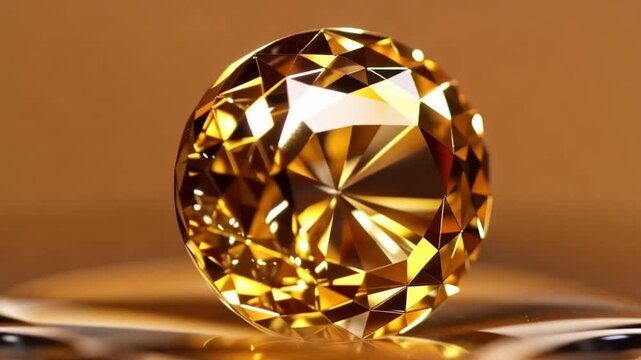 Round golden diamond sitting on a pedestal against a smooth gradient background