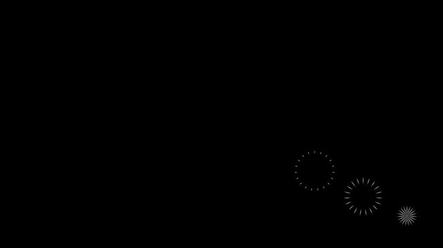 Circles blast fireworks explosion line shape blast, crystal circle burst, 4k firework animation, shiny ring highlight, glowing sparks, dynamic motion graphics element on black background.