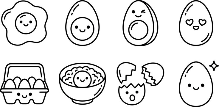 Cute egg themed illustrations including fried boiled scrambled and cracked eggs