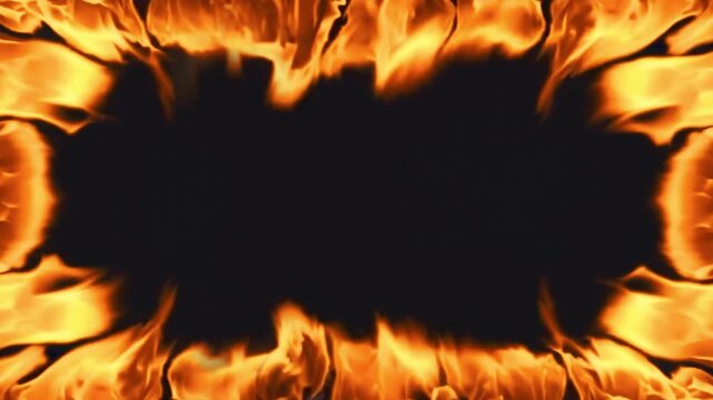 Flaming Fire scortching Frame Burning Video with black clean solid background