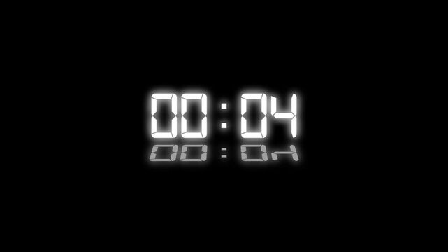 Countdown digital clock animation 10 to 0 second. Animation of glowing 10 to 0 second countdown timer with LED light effect. Countdown from high to low.