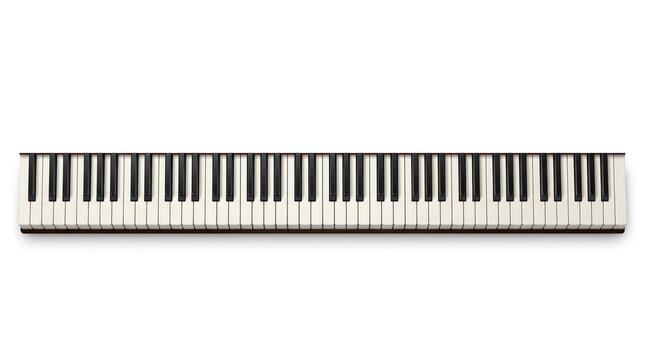 Piano keyboard with black and white keys on a plain background for music and celebration themes