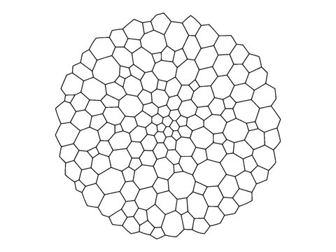 Circular geometric pattern with small hexagons and pentagons for graphic.