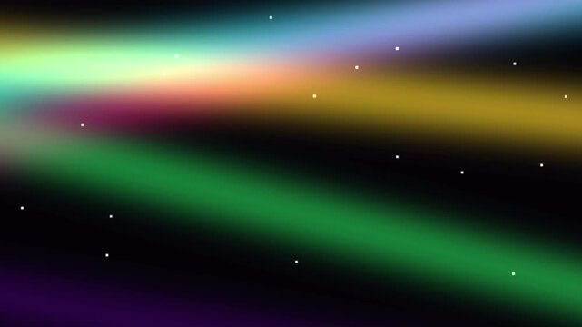 seamless loop multi colored light beam animation featuring an elegant aurora flow style. Soft, luminous ribbons of multicolored light gracefully undulate and blend together, telling a calm