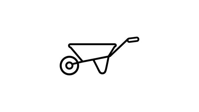 Simple metal wheelbarrow icon for construction work and garden transport.