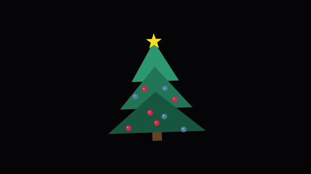 Minimalist green vector Christmas tree illustration isolated on a black background