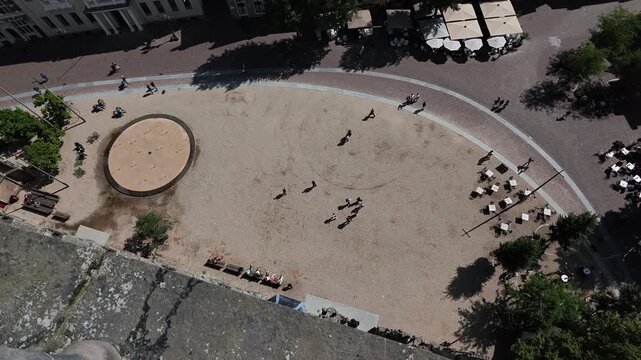 Direct overhead top down view of church square grounds in Deventer