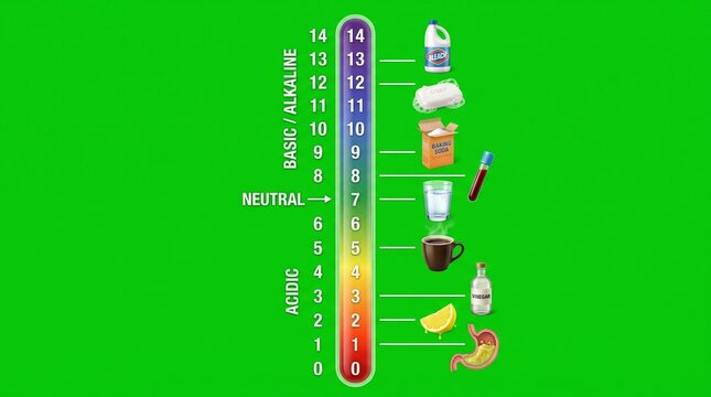 PH scale chart showing acidic and alkaline levels with common